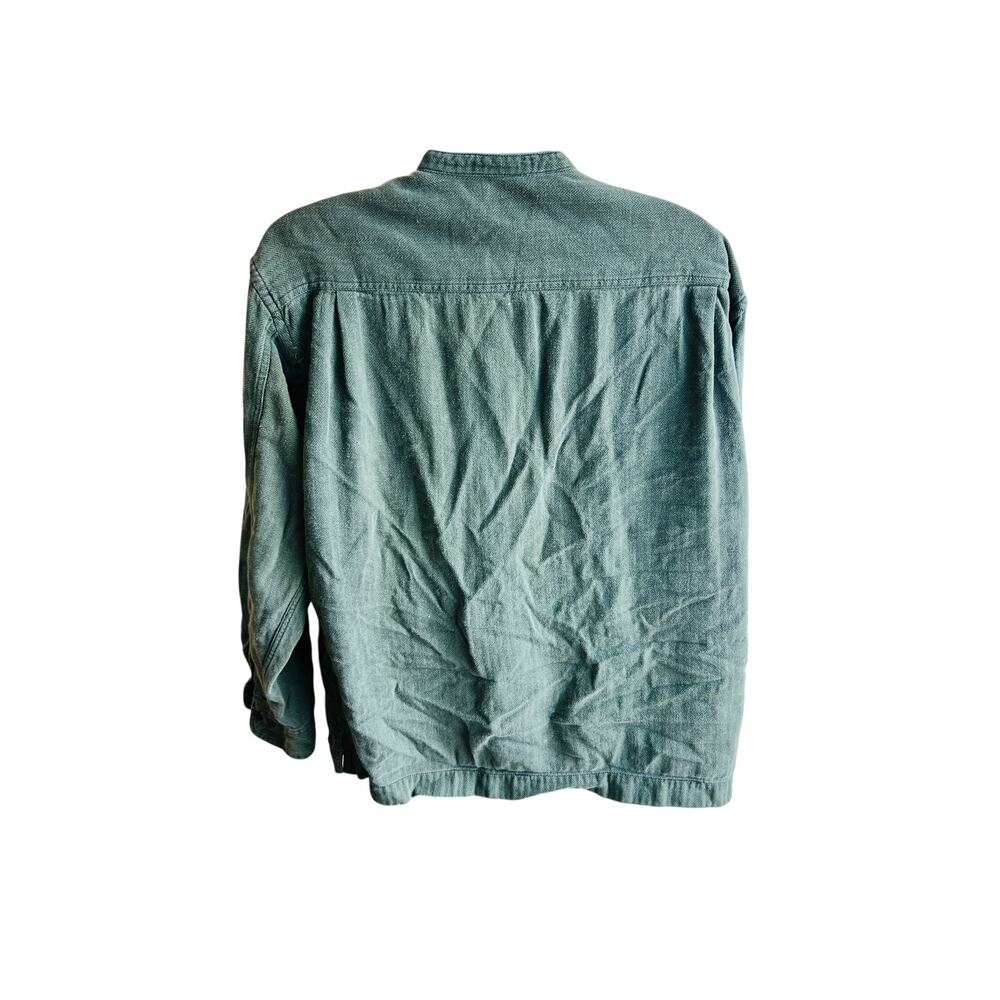🧵 Dockers Mens L 100% Cotton Green Utility Shirt Workwear Pockets Country Coded - Picture 3 of 4
